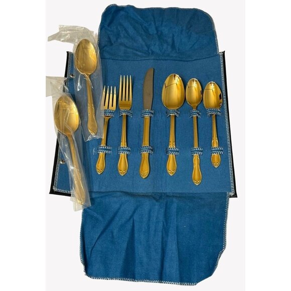 Goldplate Stainless Steel Flatware Serving Set Simon & George Rogers 8 Piece - Picture 1 of 11
